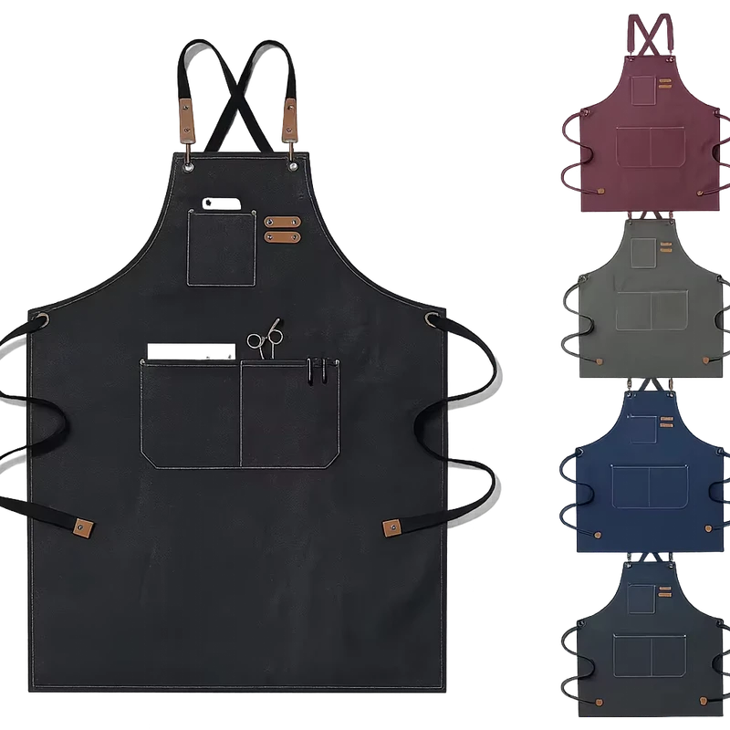 Oem Customized logo Design Excellent Quality Denim Apron Multi pocket Advertising Kitchen Work Apron Kitchen Restaurant