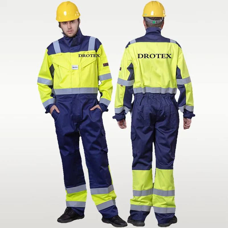 Oem Hi Vis Work Clothes Flame Retardant Workwear Uniform European Safety Work Suits for Men Waterproof Coverall