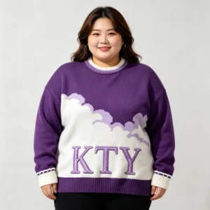 Oem Oversized Crew Neck Knitted Sweater Shrugs Jacquard Breathable Knitted Jumper Sorority Fall Pullover Sweater