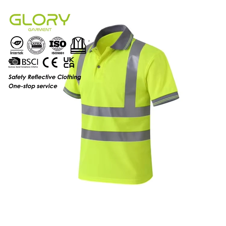 Oem Sport Tshirt Safety Road Construction Short Sleeve Hi Vis Reflective Men Outdoor Work Polo Shirt