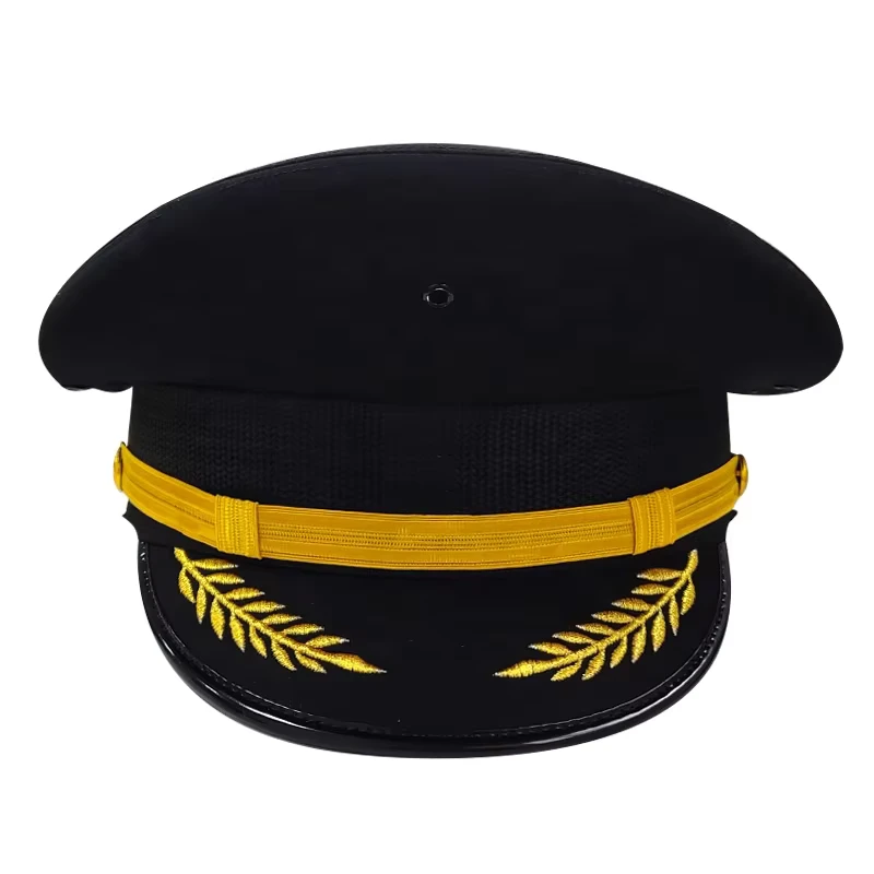 Officer Flight Captain Pilot Peaked Cap for Party Character Style with Metal Cap Badge