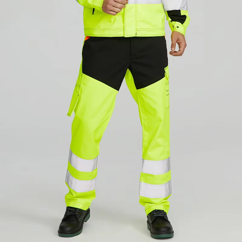 Oil Resistant Hi Vis Yellow Reflective Workwear Trousers Pants
