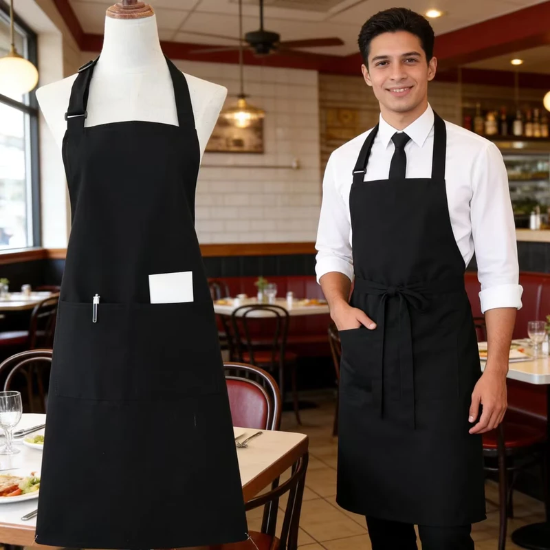 Oilproof Waterproof Solid Color Sleeveless Cotton Bib Apron with Pocket