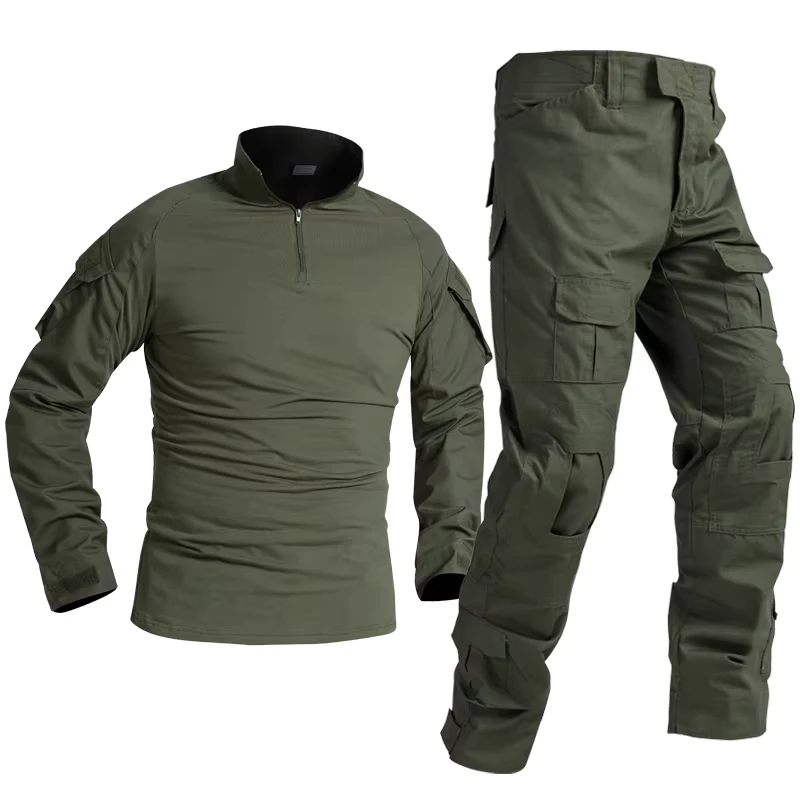 Olive Green Frog Suit Long Sleeve Shirt and Pants Tactical Camouflage Combat Uniform