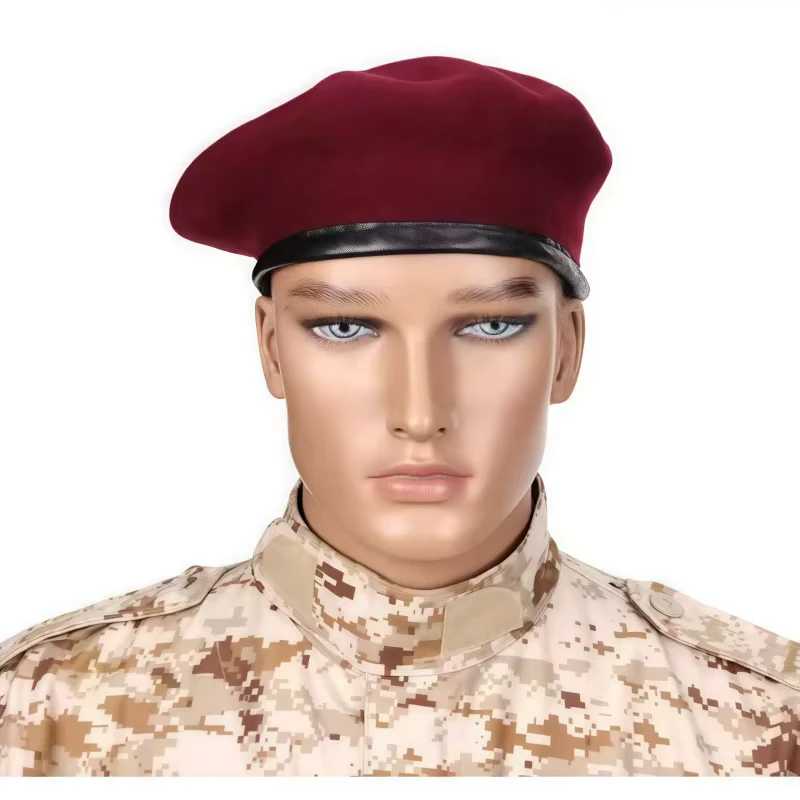 Olive Green Metal-Logo Tactical Beret Hat for Security Guard Uniform