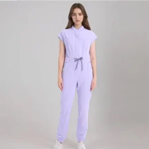One Piece Medical Scrubs with Stand Collar and Drawstring Waist for Nurses Comfortable and Professional