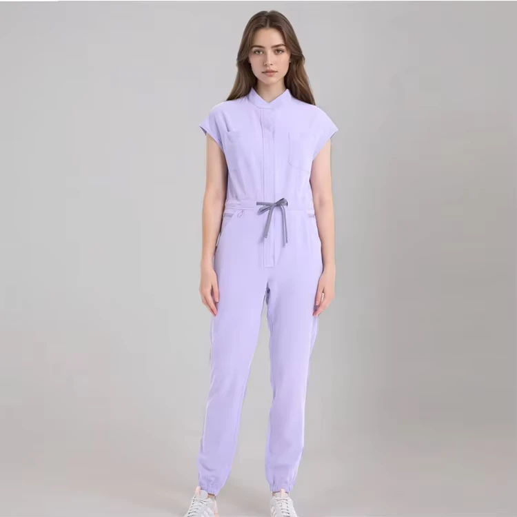 One Piece Medical Scrubs with Stand Collar and Drawstring Waist for Nurses Comfortable and Professional