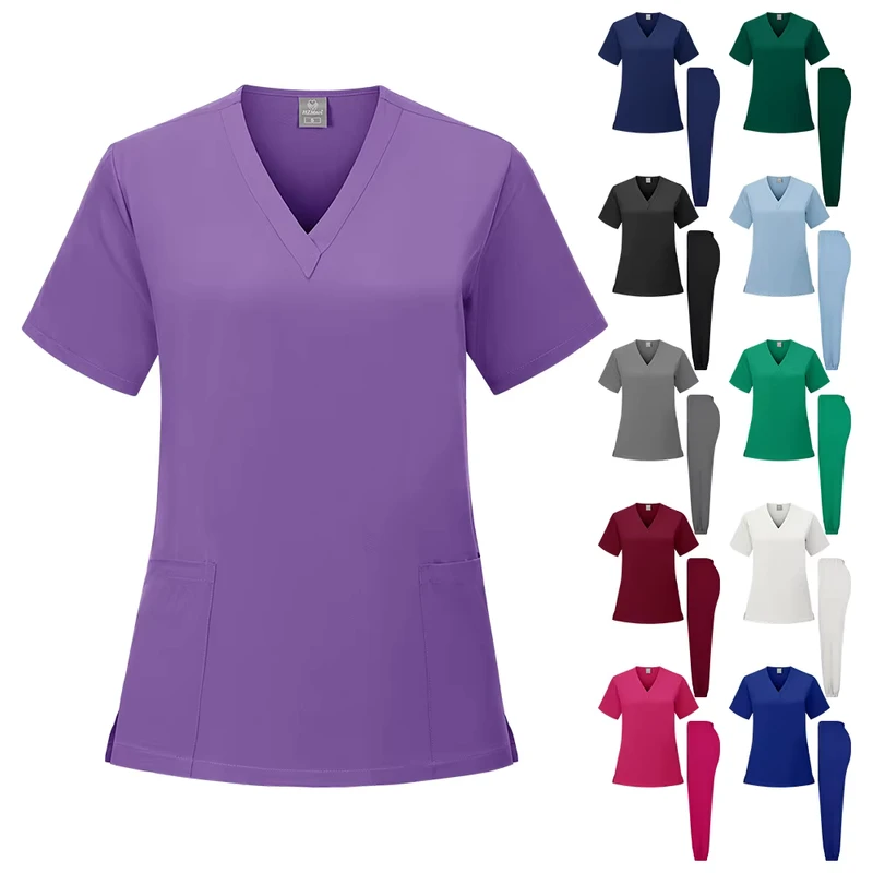 Operating Room Scrub Set Elastic Polyester Unisex Short-Sleeve Nurse Uniform