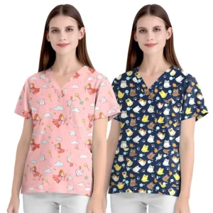 Operating Room Short Sleeve Circulating Gown Printed Scrubs Dental Doctor Nurse Uniform Cotton Dobby Fabric Unisex