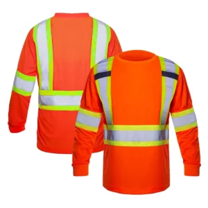 Orange 100% Polyester Breathable Long Sleeve Work Safety Shirts High Visibility Reflective With Customizable Logo Outdoor Work