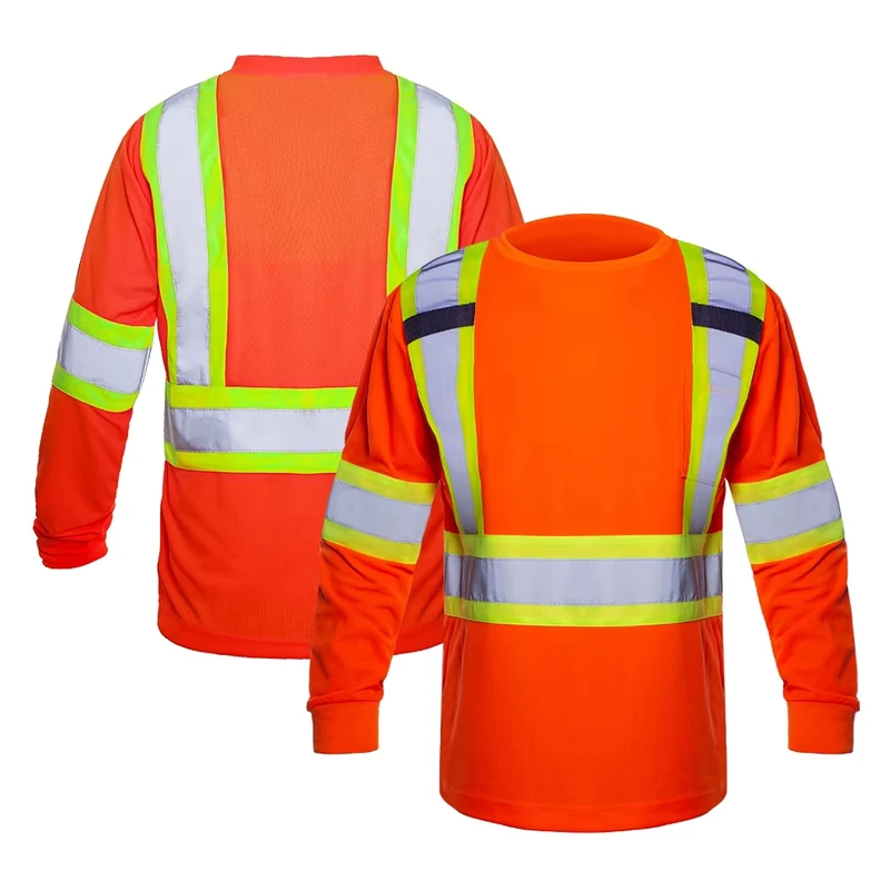 Orange 100% Polyester Breathable Long Sleeve Work Safety Shirts High Visibility Reflective With Customizable Logo Outdoor Work