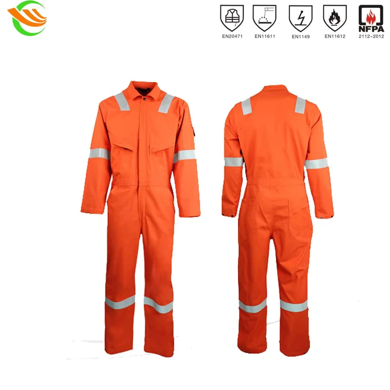 Orange Cotton Fire Retardant Workwear Work Industry Construction Worker Coverall Uniform