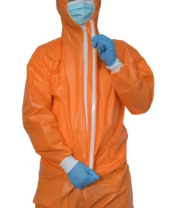 Orange Disposable Coverall with Elastic Cuffs and Ankles for Clean Room and Food Processing and Laboratory Use