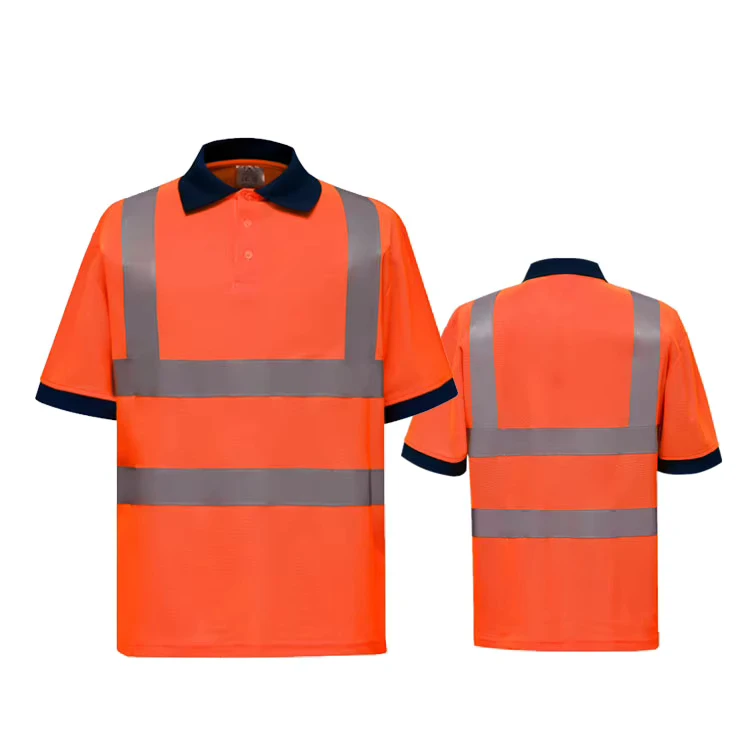 Orange Green Short Sleeve Hi Vis Polo Construction Work Shirts Reflective for Men