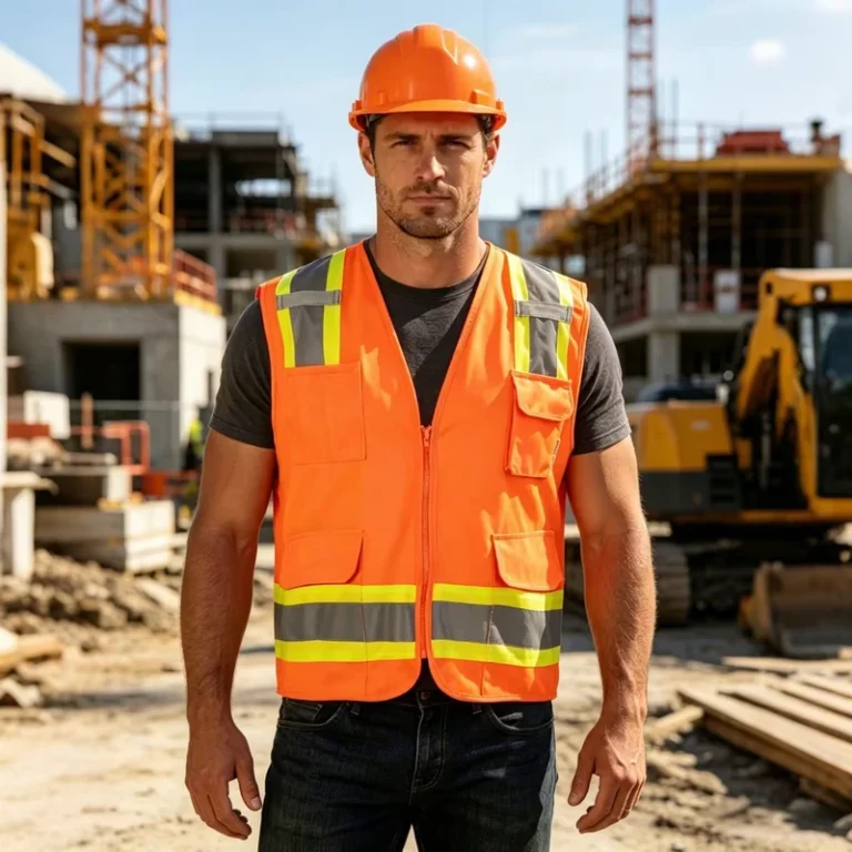 Orange-Heavy-Duty-Class-2-Reflective-Safety-Vest-with-Zipper-Front-and-Multiple-Pockets-for-Construction