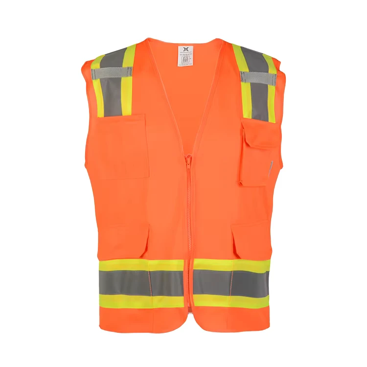 Orange-Heavy-Duty-Reflective-Safety-Vest-Construction-Work-Zipper-Front-Hi-Vis-Multipocket-Class-2