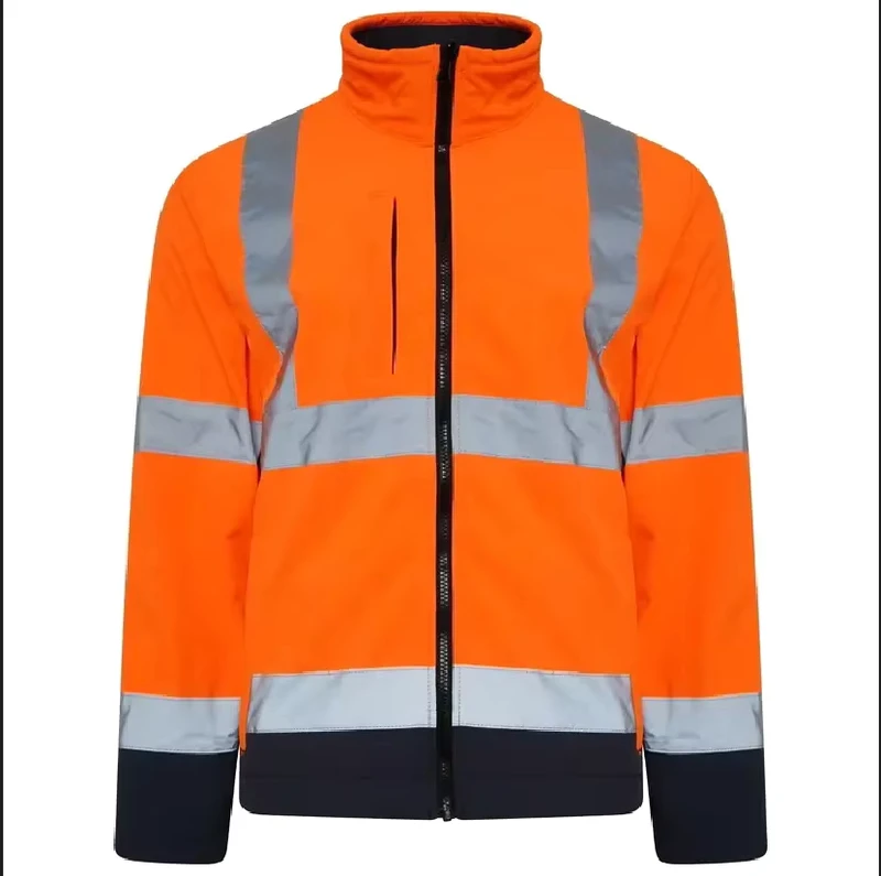 Orange Navy Two Tone Thermal High Visibility Waterproof Hi Vis Reflective Safety Softshell Jacket