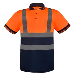Orange with Black Accents High Visibility Clothing Causal Work Polo T shirts Safety Security Work Construction Reflective Shirts