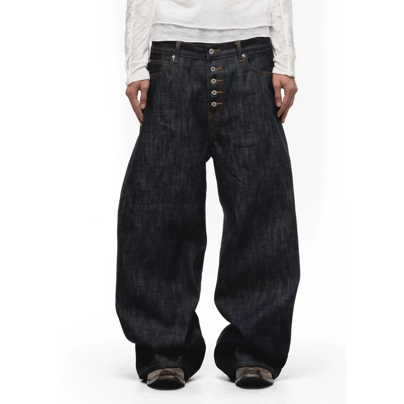 Original Manufacturer High Quality Vintage Black Custom Heavyweight Raw Selvage Baggy Selvedge Japanese Denim Jeans Men