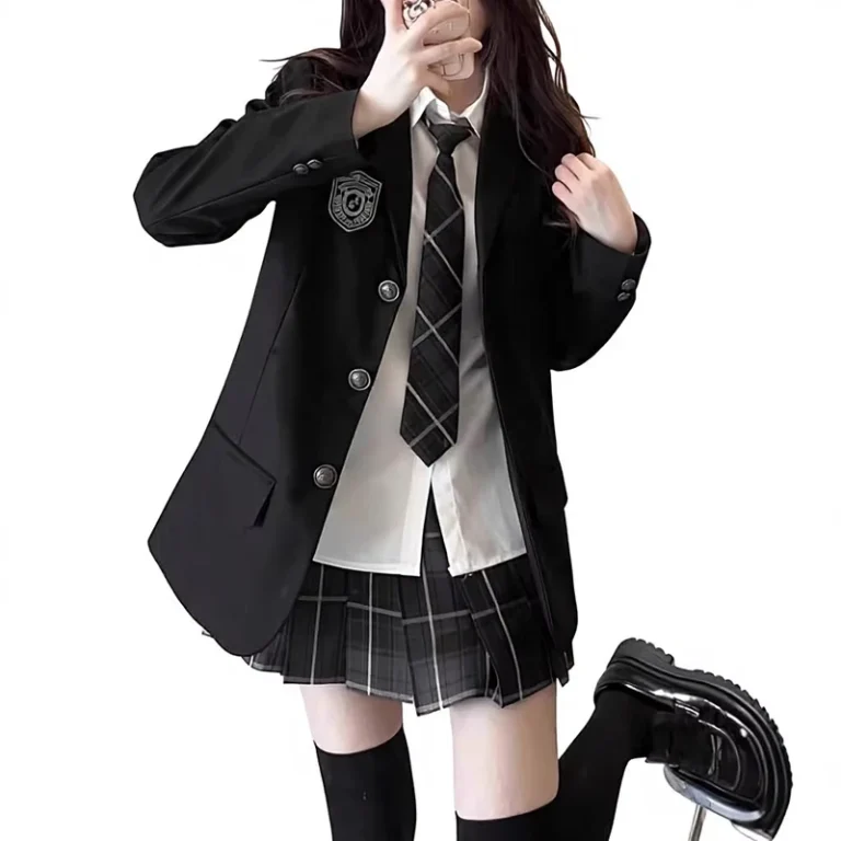 Original-School-style-JK-Blazer-Adult-Women-New-Autumn-Winter-Thickened-Preppy-Uniform-Set-Casual-Black-Polyester-ODM