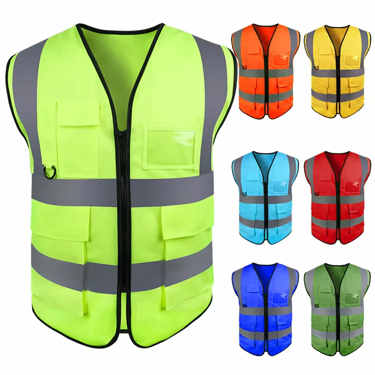 Outdoor Protection Construction Industry Safety Security Guard Volunteer Uniform High Vis Reflective Zipper Vest Jacket Vests