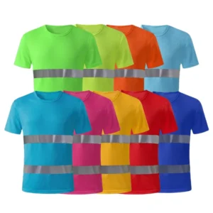 Outdoor Safety Polo Shirt Fluorescent Reflective Strips Breathable Quick-Dry Workwear Round Neck