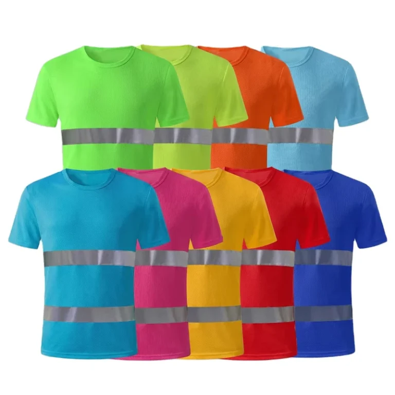 Outdoor-Safety-Polo-Shirt-Fluorescent-Reflective-Strips-Breathable-Quick-Dry-Workwear-Round-Neck