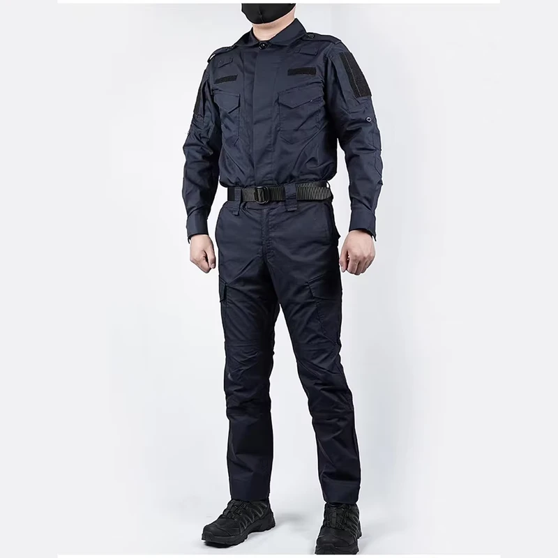 Outdoor Training Worker Suit Black Dark Blue Tactical Guard Long Sleeve Security Uniform Cotton Polyester Custom Logo Unisex