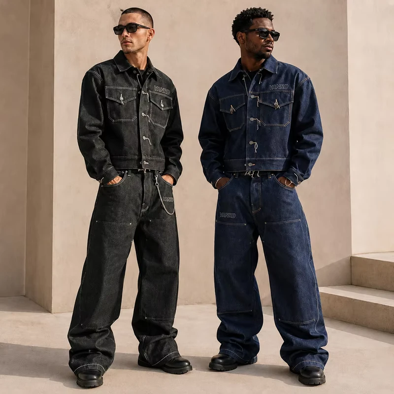 Oversized Heavyweight Denim Jacket And Pants Two-Piece Set For Men
