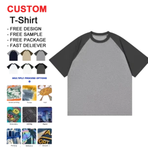 Oversized Solid Custom Logo Blank T shirts 100% Cotton for Men Casual Print Pattern Knitted Raglan Sleeve Custom T Shirt Fasion