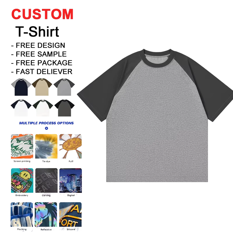 Oversized Solid Custom Logo Blank T shirts 100% Cotton for Men Casual Print Pattern Knitted Raglan Sleeve Custom T Shirt Fasion