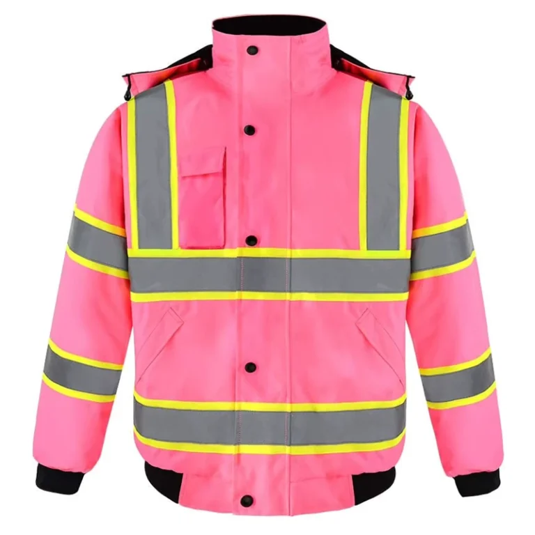 Oxford-Fabric-Winter-Warm-Pink-Reflective-Safety-Jacket-Elastic-Cuff-and-Hem-Flexible-Hi-Vis-Safety-Jacket-with-Detachable-Hood