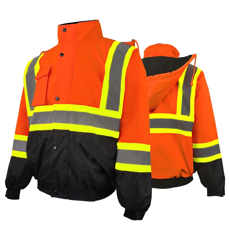 Oxford Winter Warm Fleece Hi Vis Safety Jacket Multifunction Adjustable Cuff Bomber Reflective Safety Jacket