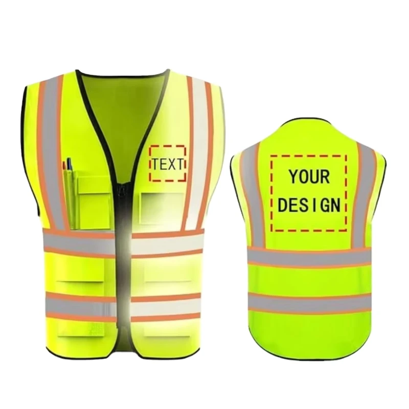 PA1023 High-Visibility Reflective Safety Vest with 5 Pockets for Outdoor Workwear