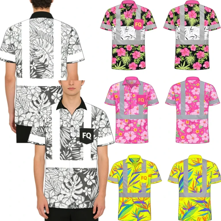 PURE-Custom-Fluorescent-High-Visibility-Reflective-Safety-Polo-Shirt-Hawaiian-Short-Sleeve-Workwear-Hi-Vis-Construction-Work-Tee