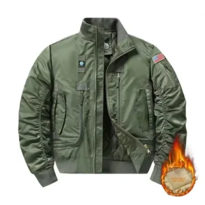 Penpace Garment Autumn Winter Bomber Jacket Padded Thickened Relaxed Fit Plus Size Pilot Zipper Windproof Stand Up Collar