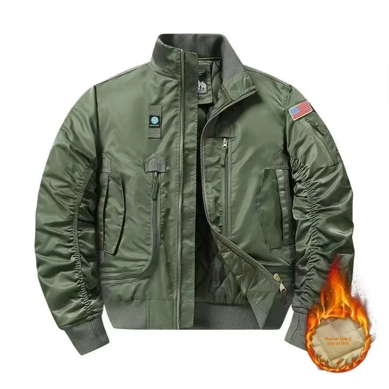 Penpace-Garment-Autumn-Winter-Bomber-Jacket-Padded-Thickened-Relaxed-Fit-Plus-Size-Pilot-Zipper-Windproof-Stand-Up-Collar