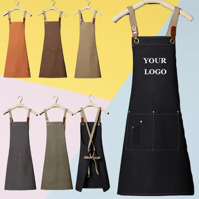 Personalised Custom Cotton Denim WaterProof Camping Server Grilling Artist Waiter Women's Uniform Apron