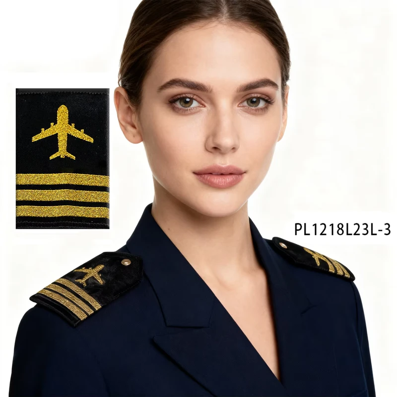 Pilot Epaulets Captain Costume Aircraft Emblem Three Golden Stripes