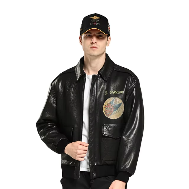 Pilot Jacket Men's Cowhide Leather Jacket Custom Embroidery