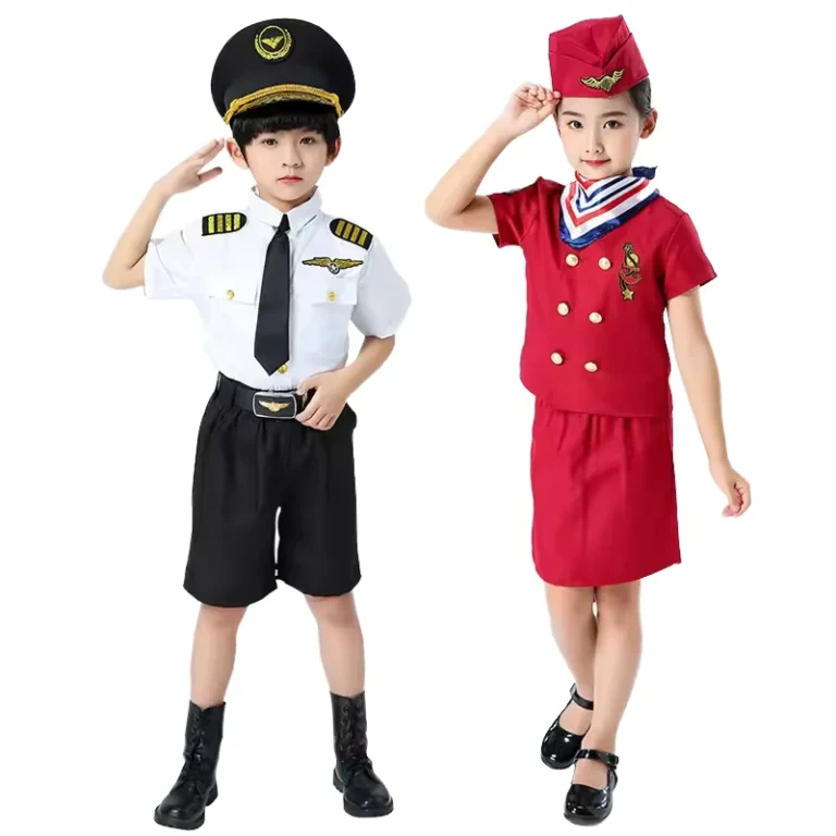 Pilot-Stewardess-Cosplay-Uniform-Suit-Halloween-Aircraft-Captain-Childrens-Polyester-Unisex