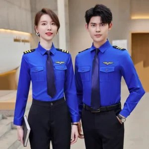 Pilot Uniform Long Sleeve Shirts Men Women 2 Piece Airline Flight Work Uniform Suits Polyester Viscose