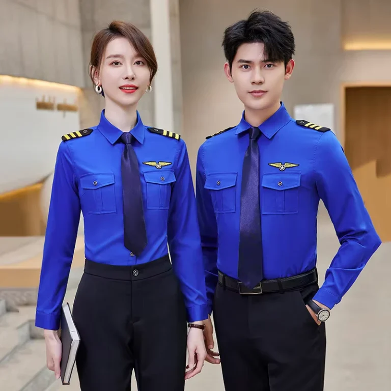 Pilot-Uniform-Long-Sleeve-Shirts-Men-Women-2-Piece-Airline-Flight-Work-Uniform-Suits-Polyester-Viscose