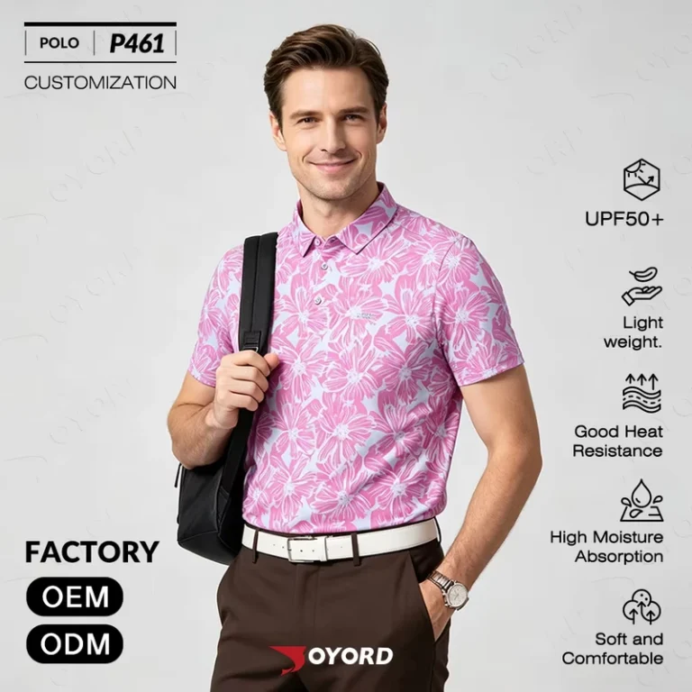 Pink-Floral-Golf-Polo-Shirt-Quick-Dry-Performance-Golf-Shirts-Lightweight-Custom-Poloshirt-OEM-ODM