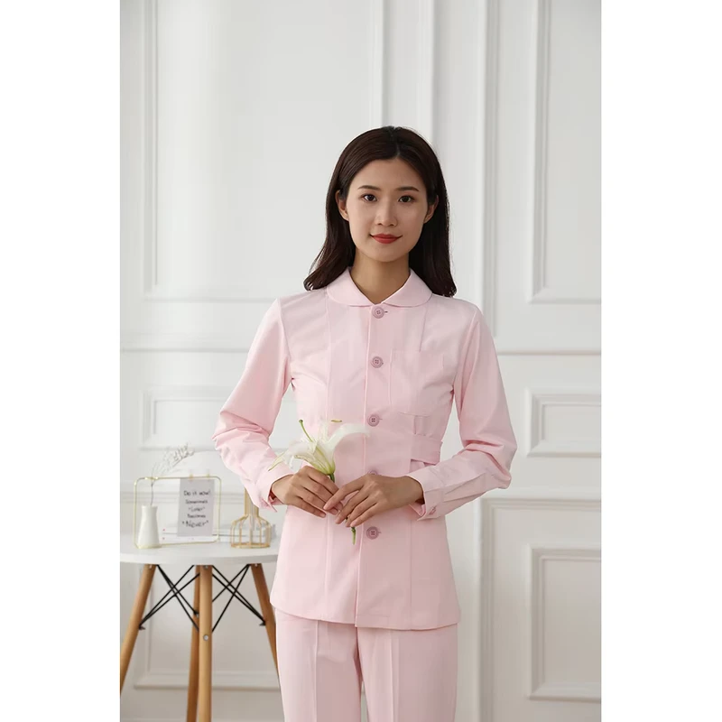 Pink and Light Blue Women's Nursing Uniforms Cotton Polyester Medical Scrubs