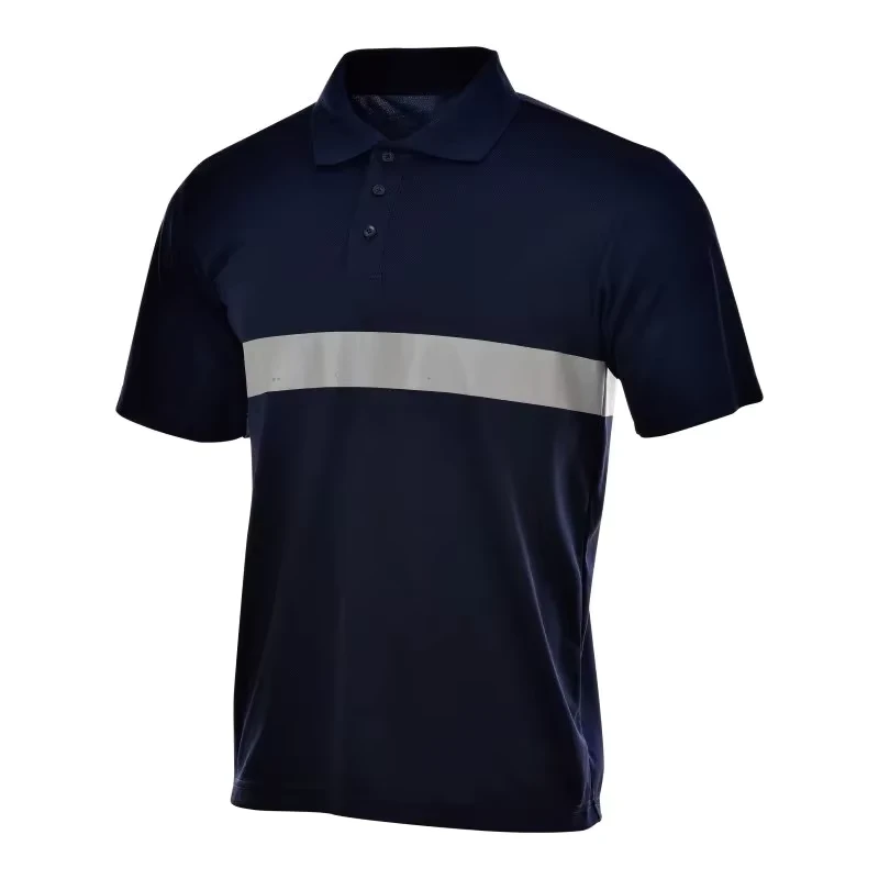 Pique Black Blank Hi Vis Custom Reflective Stripe Polyester Shirt Short Sleeve Uniform Worker Wear Polo Shirt for Men