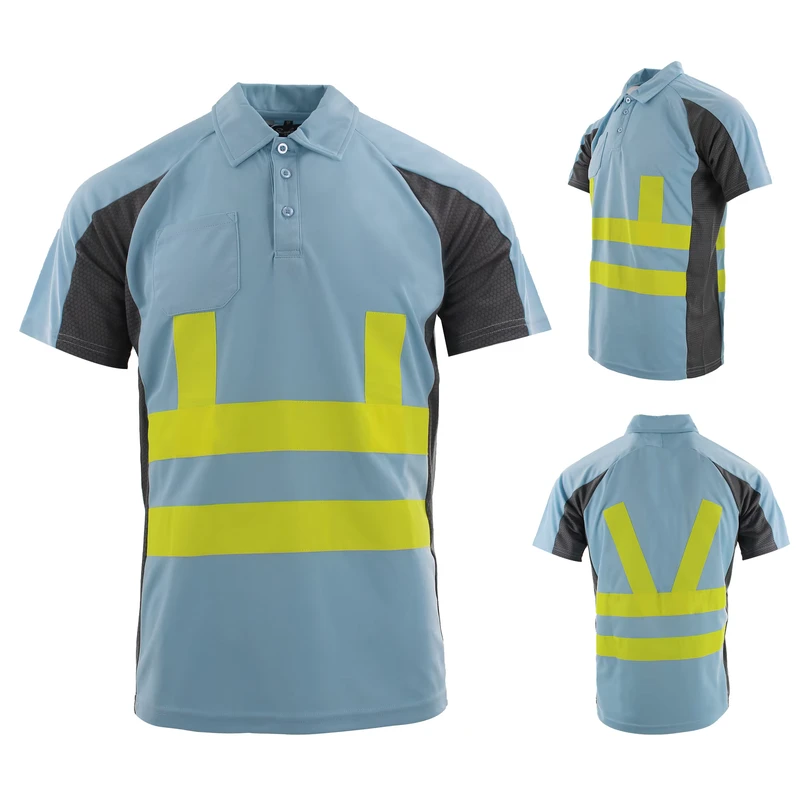 Pique Fabric HIVIS Tee Knitted Polyester Men Work Wear Hi Vis Custom Short Sleeve Safety Work Shirts Polo T Shirt