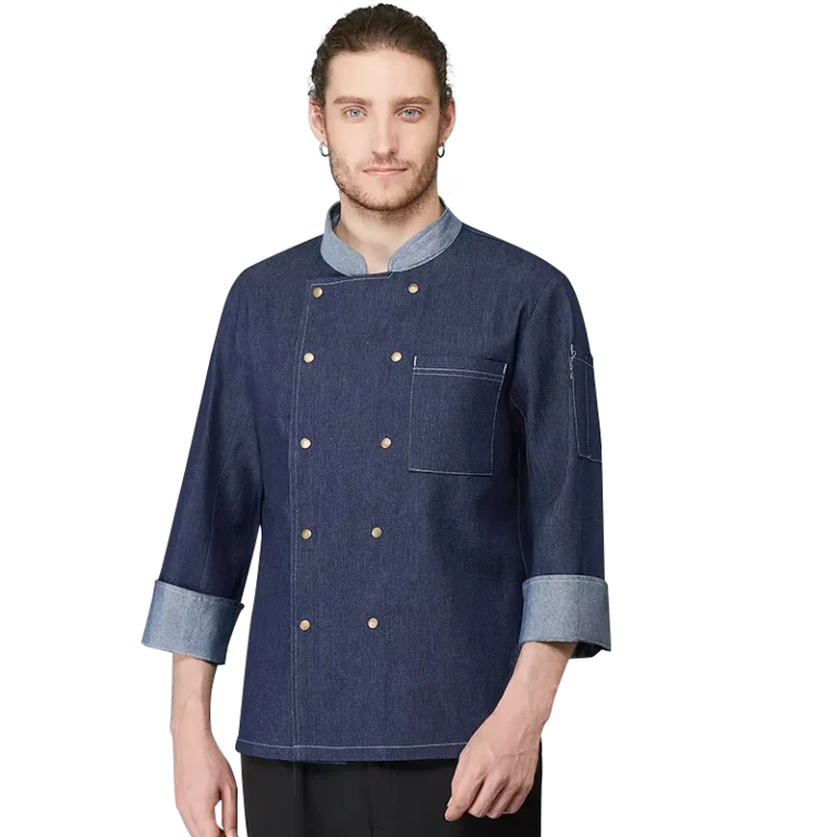 Pizza-Denim-Chef-Uniform-Overalls-Long-Sleeve-Jacket