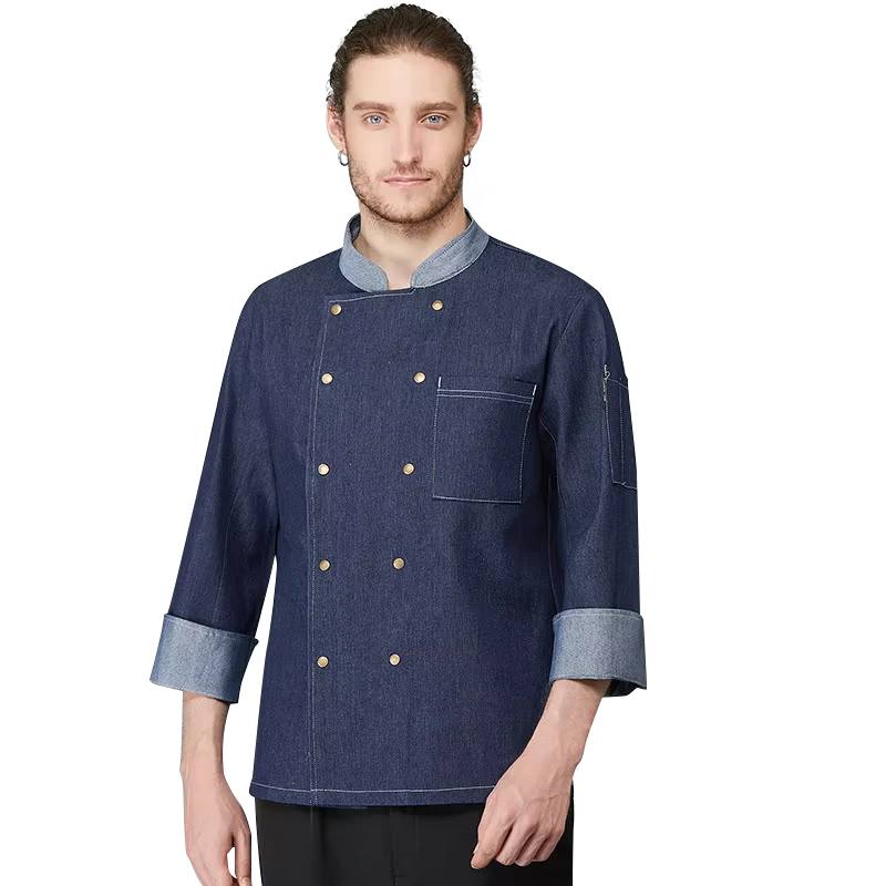 Pizza Denim Chef Uniform Overalls Long Sleeve Jacket