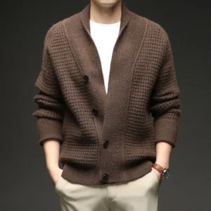 Plaid American Style Cardigan Sweater for Men Autumn Winter Thickened Warm Single Breasted Youth Casual Layering Outwear